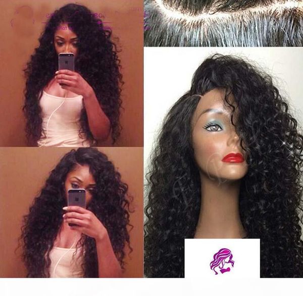 

large stock side part deep wave curly human hair lace wig peruvian virgin hair lace front wigs & full lace wig, Black;brown