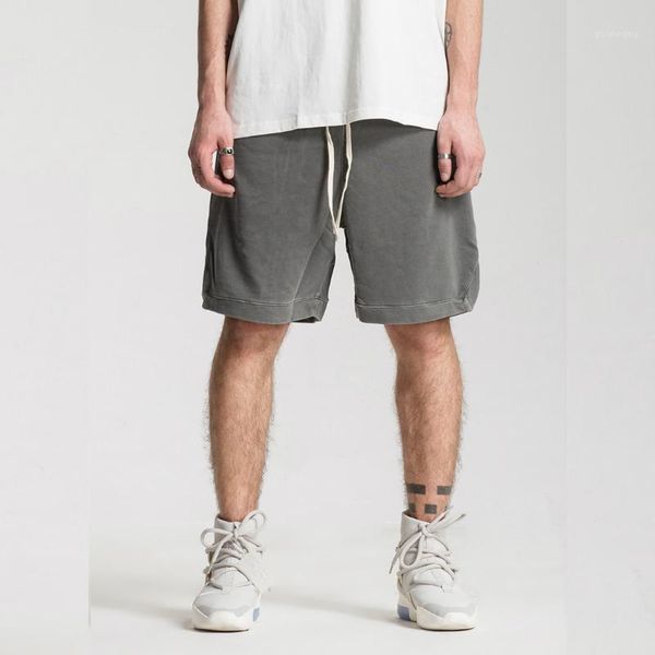 

washed cotton vintage sweat shorts summer elastic waist jogger short1, White;black
