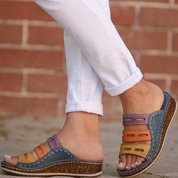 

women slippers retro ladies wedges shoes sewing thick platform casual woman slides comfort summer female shoes 2021 hot, Black