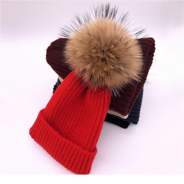 

2020 wool winter hats for women knitted wool 100% natural fur pompoms hats fashion lady beanies skull women qylnxi