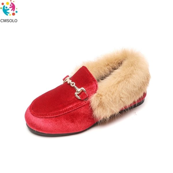 

cmsolo boys girls velvet loafer sell new 2021 winter warm kids fur shoes size 21-37 flat (choose according to foot length) y201028, Black;red