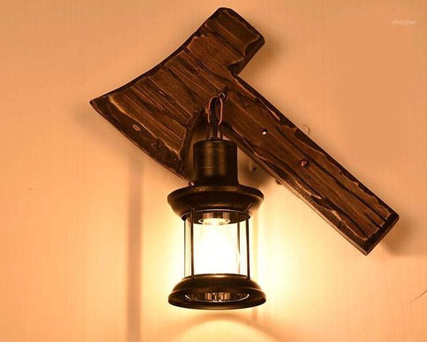 

american rural retro creative real wood wall lamp for bar antique lighting cafe chinese axe light1