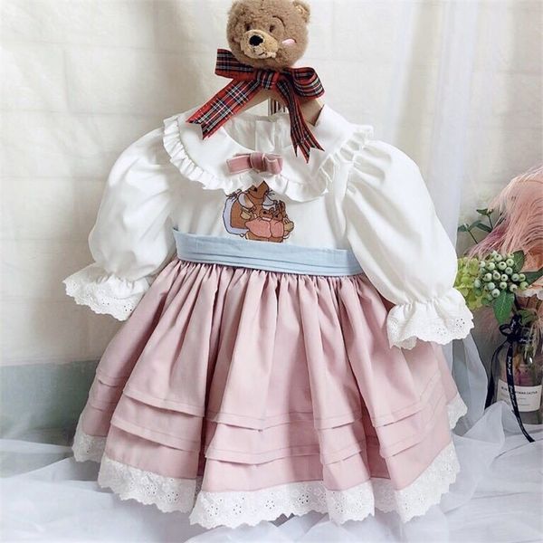 

0-7y baby girl summer autumn turkey style pink rabbit seven-quarter sleeve lolita princess dress for girls casual party dress y200102, Red;yellow