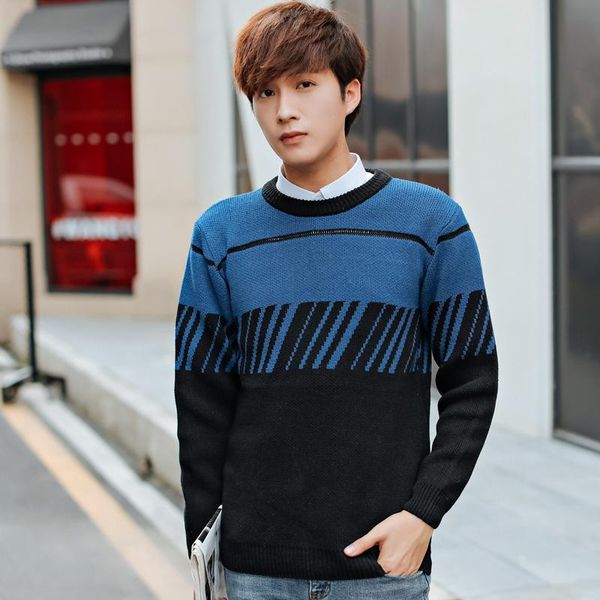 

men's sweaters male knitwear sweater warm patchwork round collar couple clothing casual streetwear pullovers 2020 men clothes, White;black