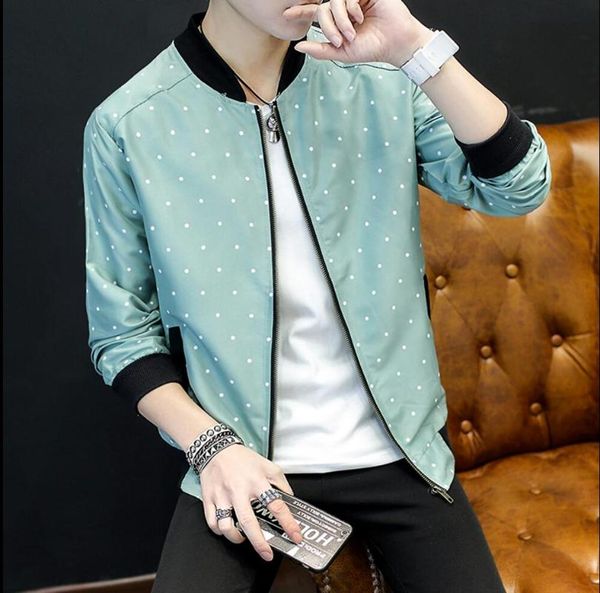 

2020 spring and autumn fashion polka dot baseball uniform coat slim teenage print jacket men's clothing boys outerwear, Black;brown