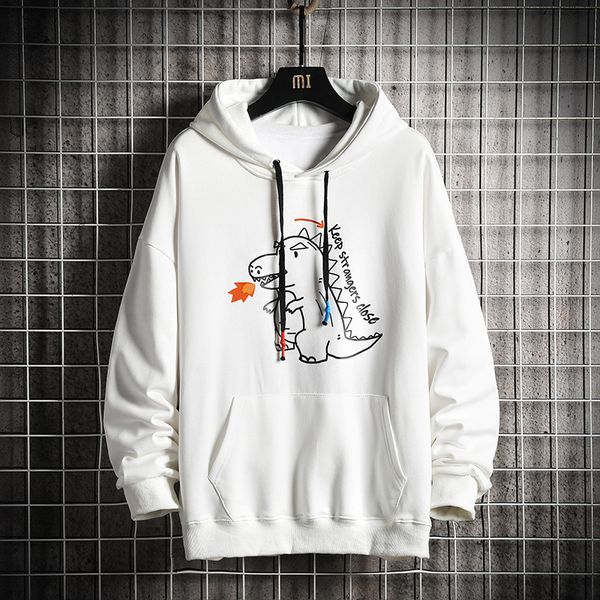 

oversized mens hoodies men 2020 autumn dinosaur print sweatshirt japanese streetwear harajuku casual white hoodie men, Black