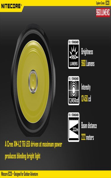 

nitecore ec20 960 люмен cree xm l2 t6 фонарик водонепроницаемый sleek трубчатые тела 18650 кемпинг портативный факел бесплатная доставка sqc