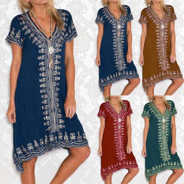 

fashion womens casual summer print v-neck patchwork short sleeve slim dresswomen's fashion stitching print dress drop shipping, Black;gray