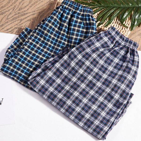 

men men's cotton trousers and shorts double gauze casual living pants beach pants cotton plaid sleepwear mens pajama h bbyihx, Black;red