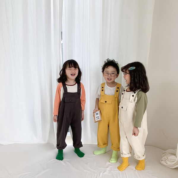 

spring new arrival korean style cotton casual fashion all-match suspender long pants with pockets for cute baby girls and boys y200704, Blue