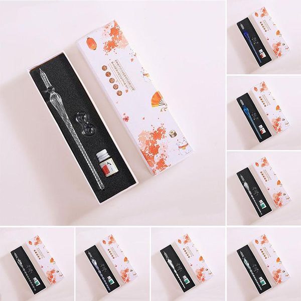 

star glass pen ink set student with transparent enamel pen gift box handmade crystal fountain ink office art supplies1