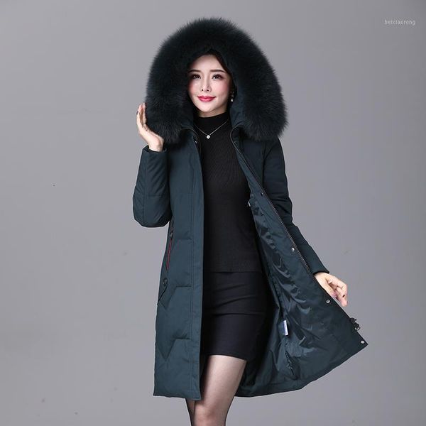 

2020 winter women duck down coat parka long ultralight natural feather real fur luxury duck down jacket #89291, Black