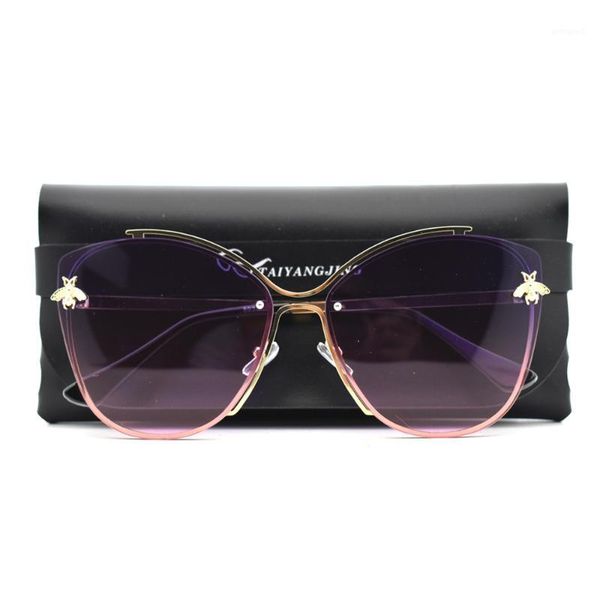 

sunglasses 2021 women luxury cat eye brand design mirror classic bee vintage cateye fashion sun glasses lady eyewear with case1, White;black
