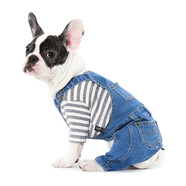 Pet Dog Denim Macacões Roupas para Francês Bulldog Pug Pequenos Cães Médio Cães Flexíveis Jumpsuit Winter Cat Casaco Casaco Fato engraçado T200710