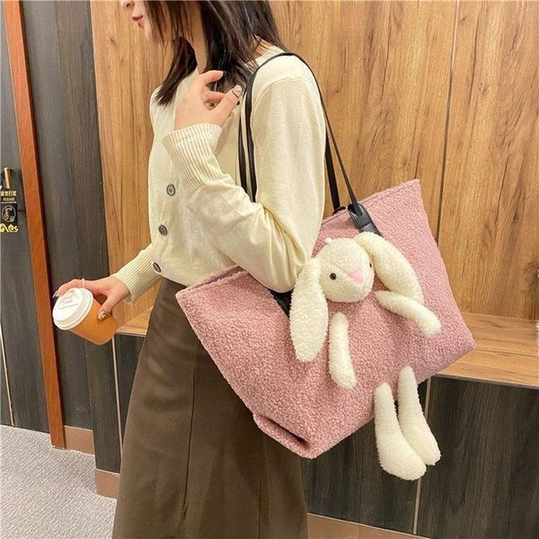 

cross body women lamb like fabric shoulder bag simple canvas handbag tote large capacity embroidery shopping cute book bags for girls