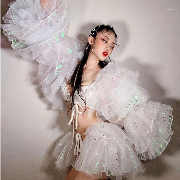 

holographic star see throug cloak bikini set birthday celebrate outfit evening bar nightclub singer show stage outfit1, Black;red