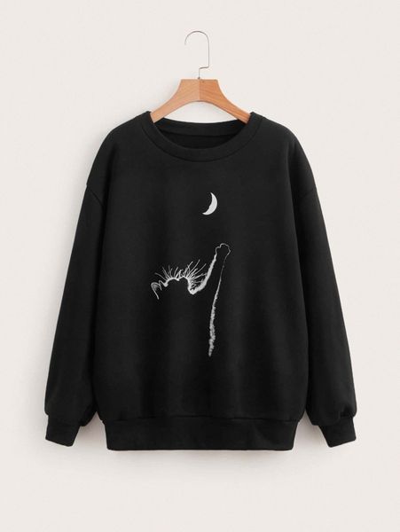

emery rose moon & cat print drop shoulder sweatshirt s6hs#, White;black