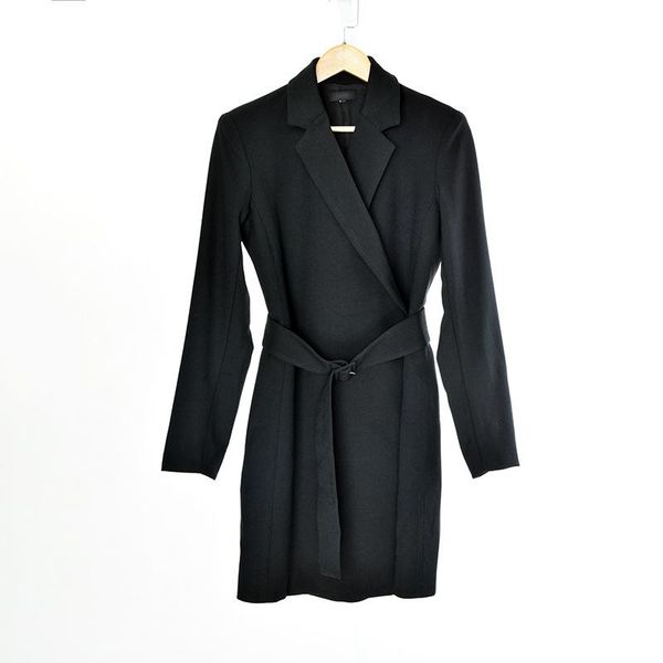 

2021 spring and summer new long-sleeved suit collar wrap suit dress, Black;gray