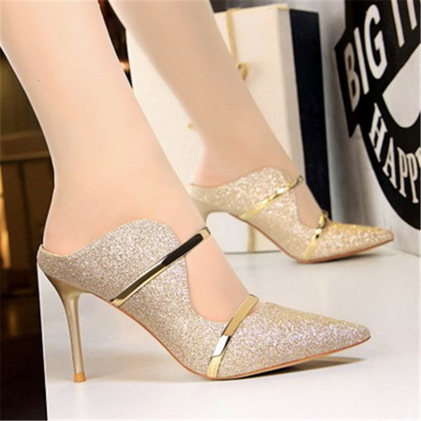 

2021 new summer 9cm high-fashion sandals dressed in pumps, toe sequins pointed-at party, women's wedding shoes. k302, Black