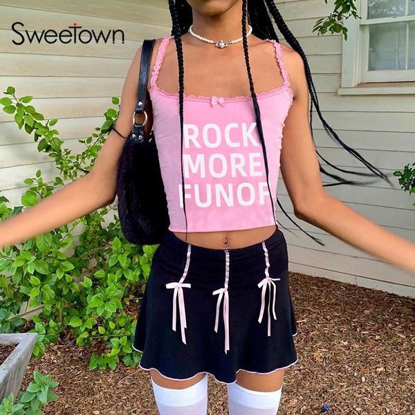 

sweetown preppy style black tennis skirt woman korean fashion cute bow kawaii clothes low waisted y2k girls' 90s mini skirts