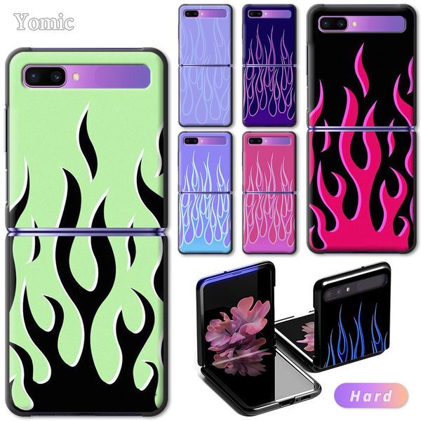 

yomic hard case for samsung galaxy z flip 6.7" black mobile phone bag cover cool green red flame fire zflip 5g pc protect shell