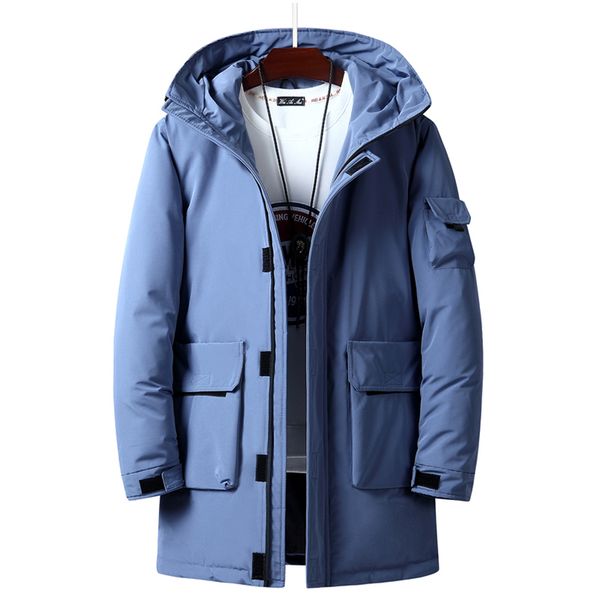 

men winter coat long down jacket fashion winter warm white duck thick down jacket hooded winter outerwear jacket, Black