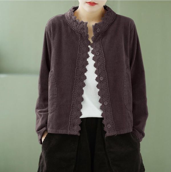

more size spring casual 2021 vintage arts solid color velvet loose outerwear female p2274 jackets m6gh, Black;brown