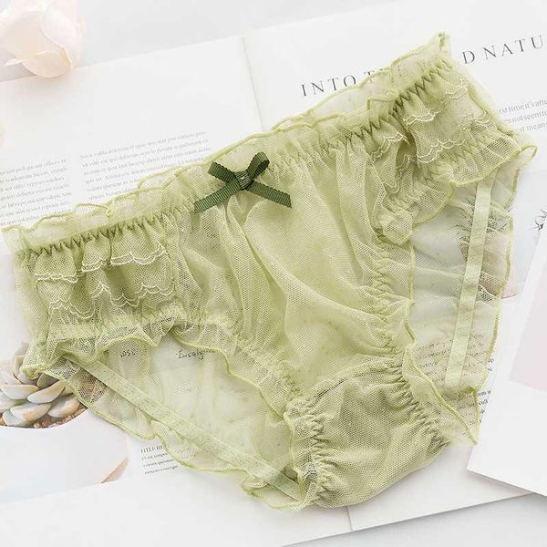 

new summer girls sweet lace mesh panties ladies transparent thin section lotus leaf cute underpants student cute briefs1, Black;pink