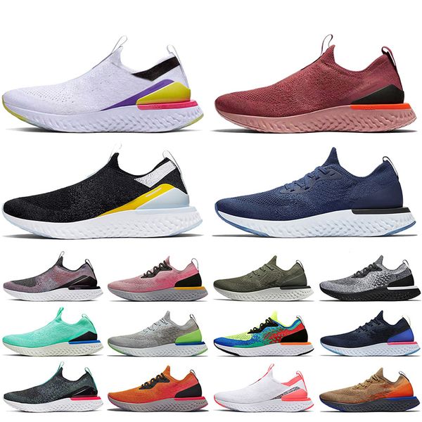

wholesale epic react fly knit womens mens running shoes triple white black pink volt green racer blue mens trainers sports sneakers runners, White;red