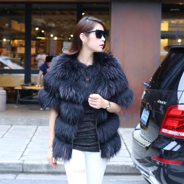 

now special offer standard triple breasted fur half coat fox raccoon fur vest jacket new korea european control station1, Black