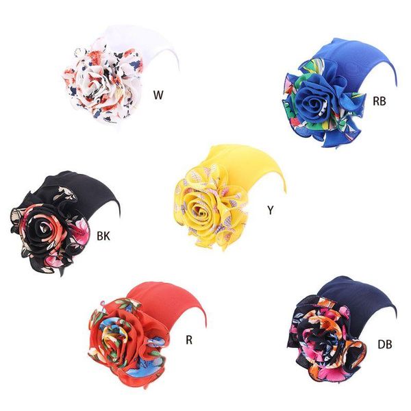 

2020 womens double layer stretchy beanie turban hat big colorful flower bonnet chemo cap for caner ladies bandana muslim head, Blue;gray