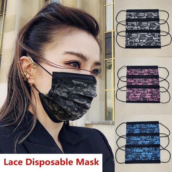 

2021 designer lace disposable face masks for adults non woven face mouth mask anti dust fashion outdoor cycling pm2.5 masks fy0105
