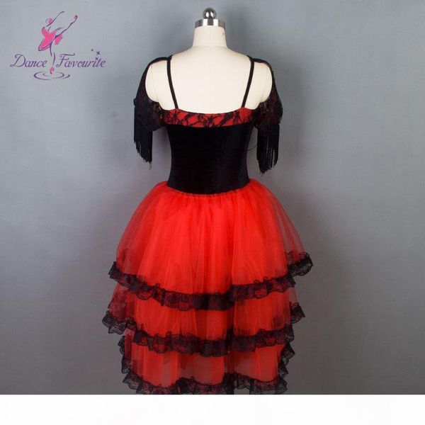

dance favourite new ballet tutu black velvet bodice with red tulle ballet costume women spanish tutu, Black;red