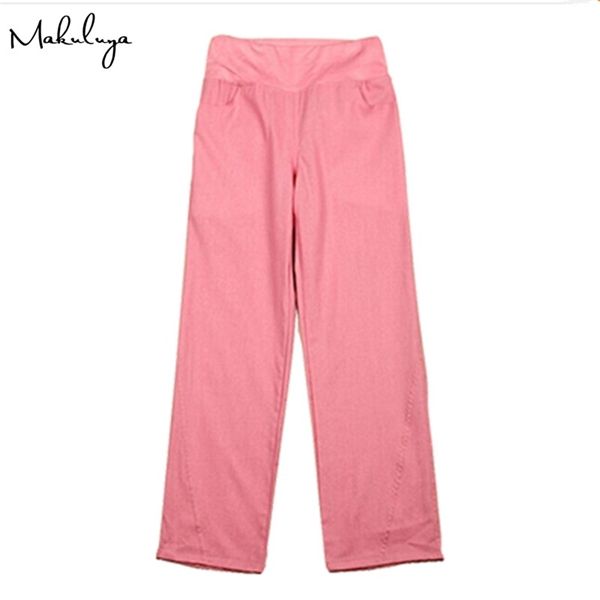 

makuluya better linen factory oem elastic waist wide leg casual straight pants loose trousers l6 1020, Black;white