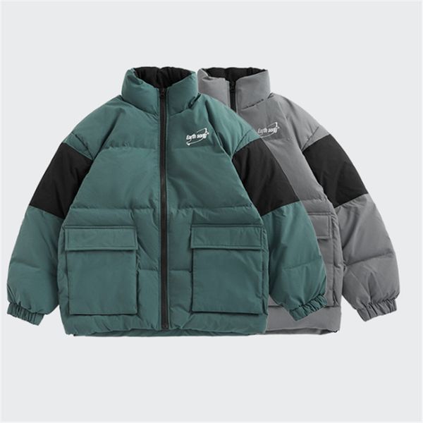 

2020 осень и зима новый европейские и американские личности трехмерного большой кармана теплой куртки контраст цвета пуховик размер m, Black