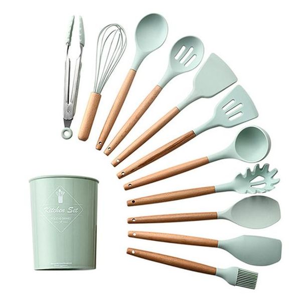 

10 11 12pcs silicone kitchenware cooking utensils set heat resistant kitchen non stick cooking utensils baking tools storage box wmtxwb