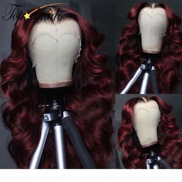 

dmido 99j color 13x6 lace front wig with baby hair brazilian human hair wig with middle part loose wave gluless lace wigs, Black;brown