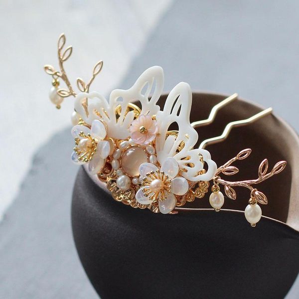

delicated handmade women hair jewelry hair decorate butterfly tassels crown costume accessories gold-plated flower stick, Golden;silver