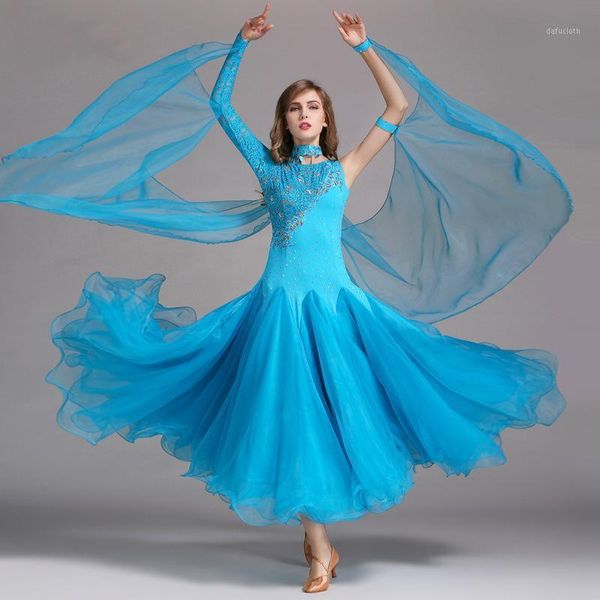 

women ballroom dress lady flamenco latin tango dancing big swing skirt yarn mesh diamond party costumes dancewear for girl1, Black;red