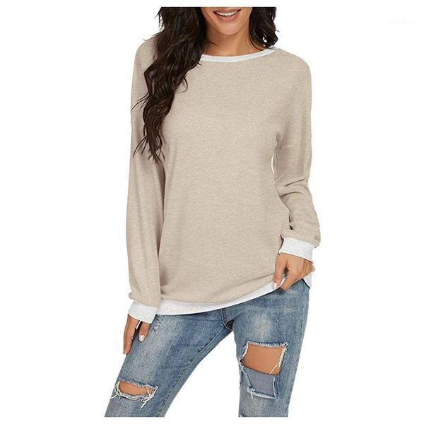 

solid color long sleeve t-shirt for women casual o neck autumn tee shirts pullover female casual loose basic 1, White