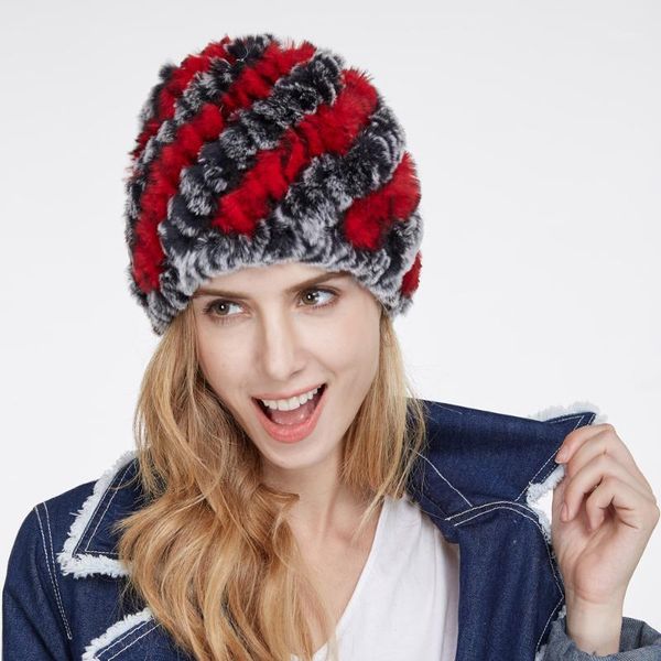 

new arrival women good elastic 100% natural rex fur hats lady winter warm real rex fur caps knitted real hat1, Blue;gray