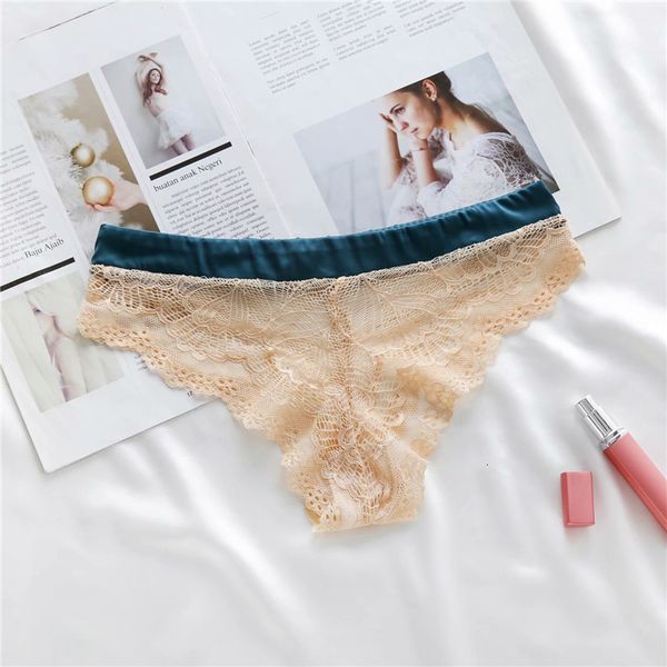 

in 2020 k015 silk underwear women's traceless low waist lace briefs, Black;pink