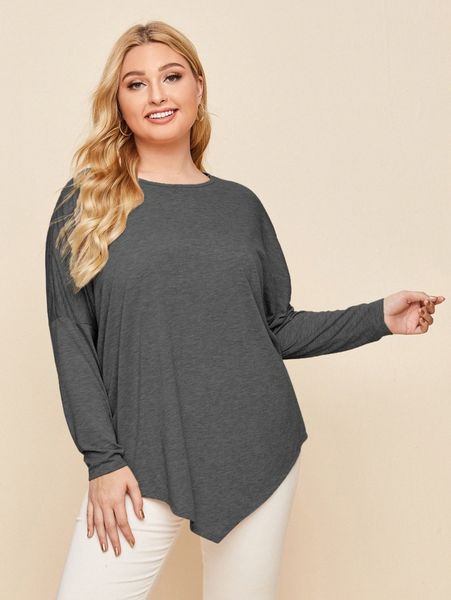 

plus drop shoulder bandana hem tee s2ul#, Black