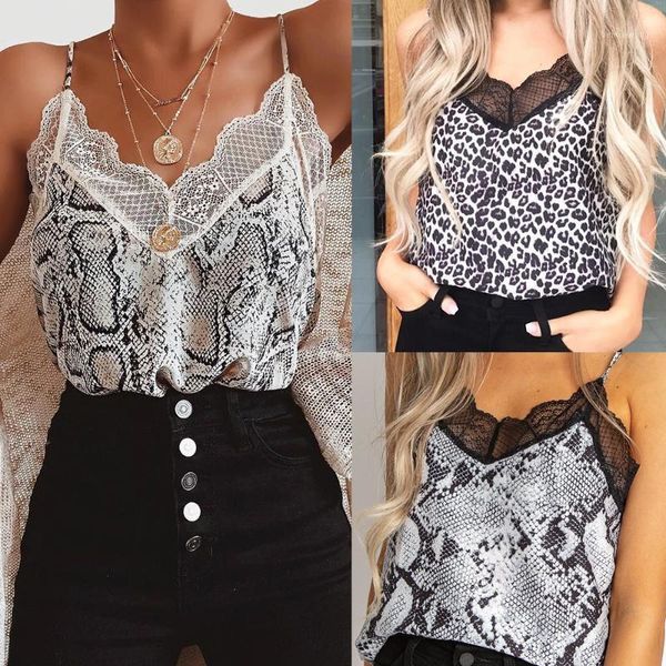

women v neck animal printed cami tank vest blouse lace patchwork tank 1, White