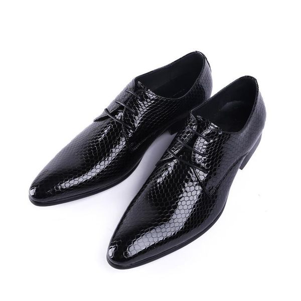 

men shoes men business formal wear leather shoes cow leather lace-up patent men's soft genuine, Black