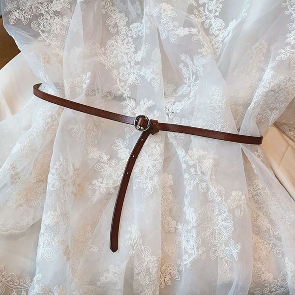 

fashion simple round needle buckle thin women's decorative dress with skirt versatile pure leather small belt, Black;brown