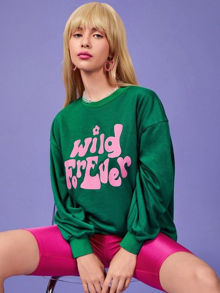 

floral & letter graphic drop shoulder sweatshirt a69s#, White;black