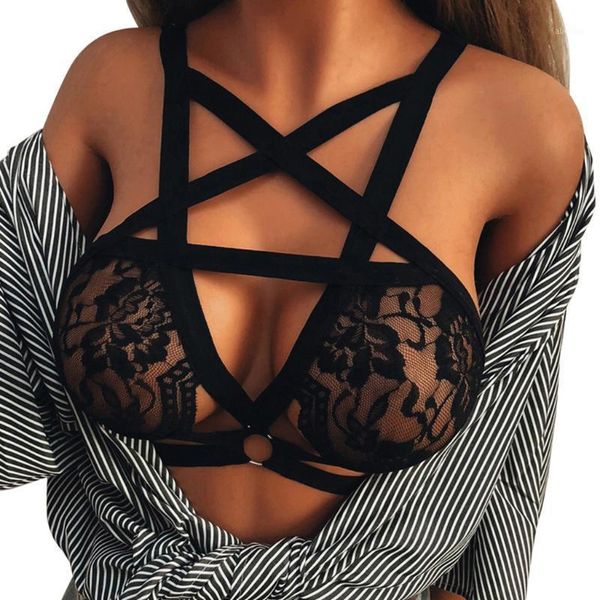 

bras brallete women ladies lace hollow strappy push up bra cage crop bustier vest encaje mujer1, Red;black