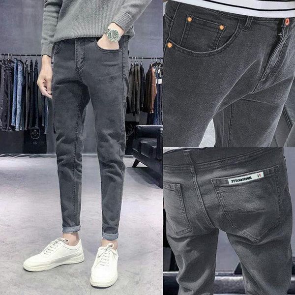 

women's jeans spring and summer stretch korean version fashion slim fit pants capri-pants students leisure black trousers1, Blue