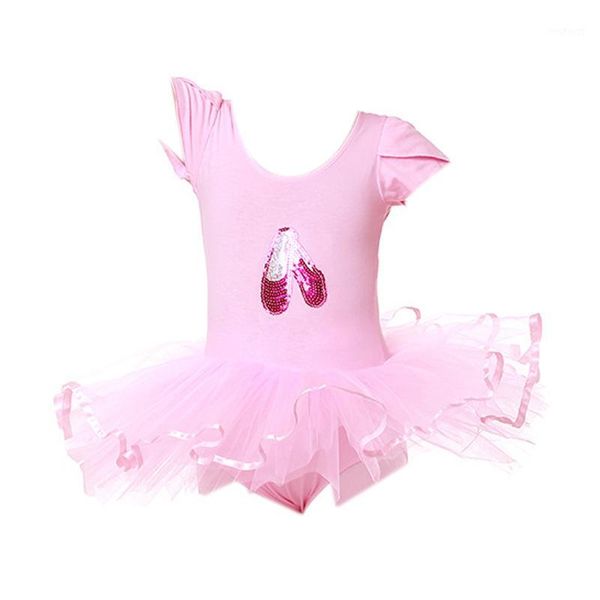 

children's dance wear performance korean version of the princess dress summer short-sleeve practice pink embroidered one-piece d1, Black;red